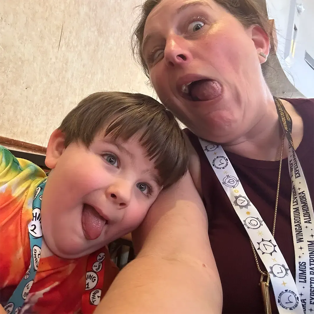 Lisa and Elliot making silly faces together